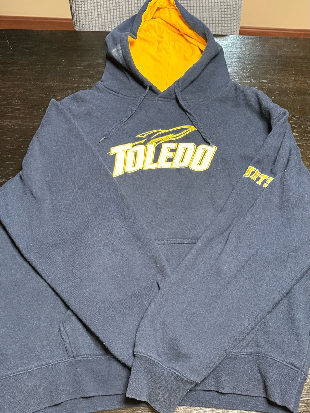 Stadium Athletics Navy Hoodie with Gold Lined Hood & Toledo Logo